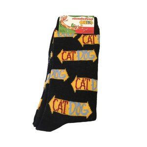 Nickelodeon CAT DOG Men's Black Logo Crew Socks Size 6-12